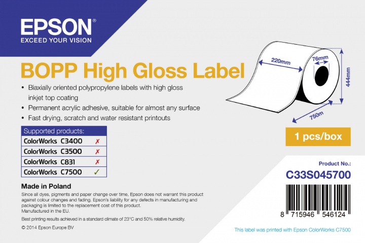 Рулон самоклеящихся этикеток BOPP Satin Gloss Label, с вырубкой: 102х51мм, 2770 этикеток.