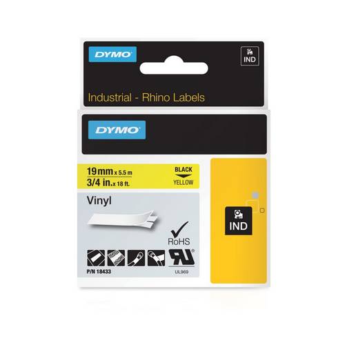 Картридж с лентой 19 мм*5.5 м для принтеров DYMO Rhino 4200, 6000, черный на желтом (18433, S0718470)